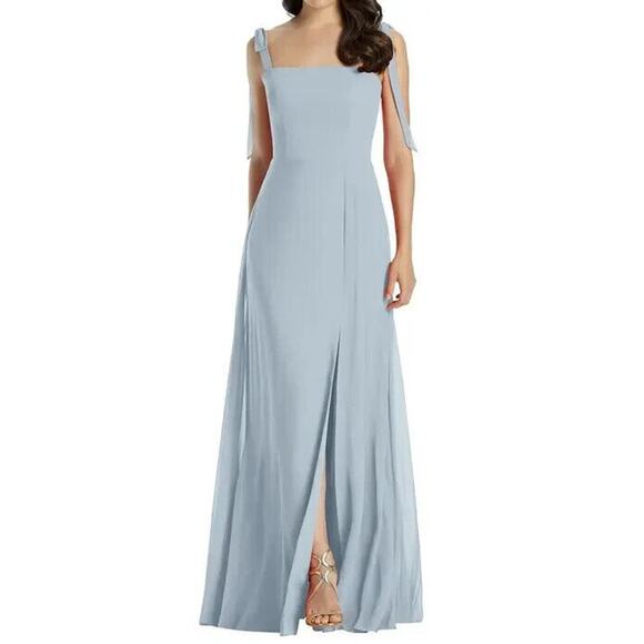 Dessy Collection Mist Tie Strap Chiffon Gown Size 14 - Picture 1 of 7